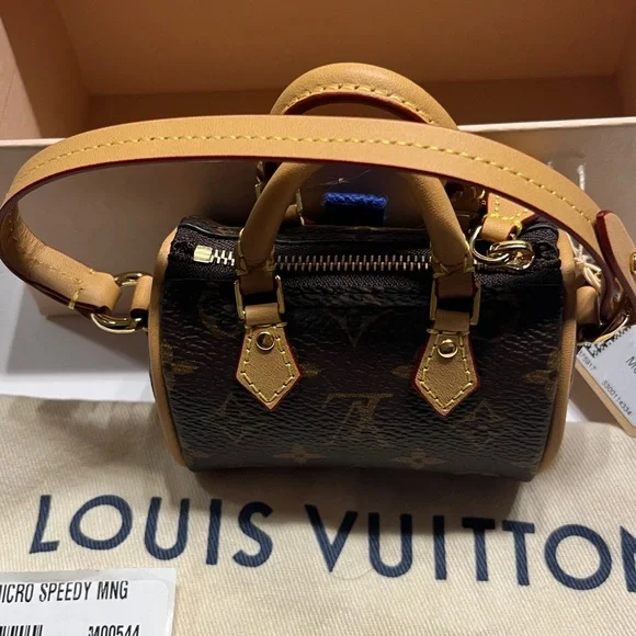 Authentic New Louis Vuitton Monogram Micro Speedy with Tan Trim Bag Charm. OBO - Picture 2 of 2
